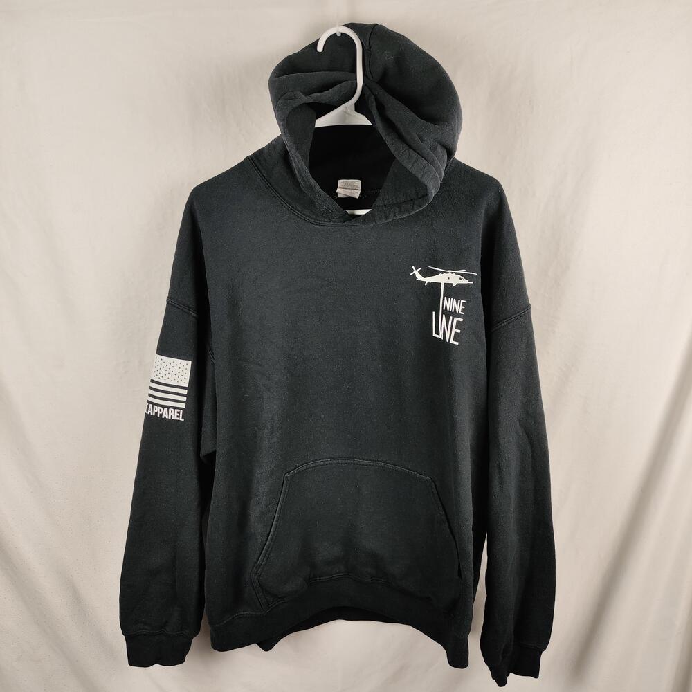 Nine Line Hoodie Mens XL Black Patriotic USA Flag Helicopter Pullover Sweatshirt